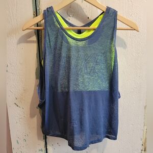 Nike Blue and Neon Yellow Tank Top Built-In Bra